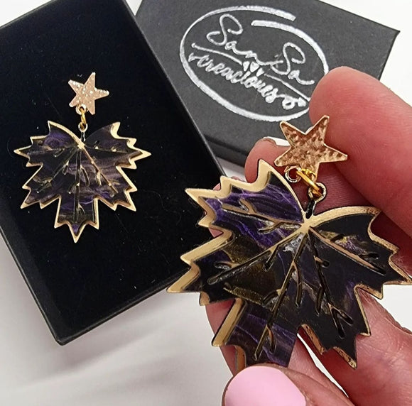 PENDIENTES METACRILATO - HOJA ARCE MORADO