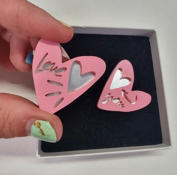 PENDIENTES METACRILATO - CORAZÓN LOVE YOU