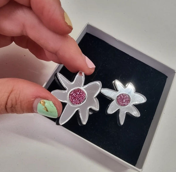 PENDIENTES METACRILATO - FLOR ESPEJO