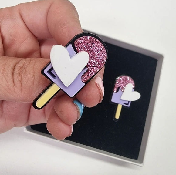 PENDIENTES METACRILATO - HELADO POLO CORAZÓN